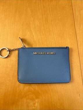 Michael Kors Blue Saffiano Leather Card Case with Key Ring